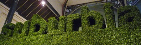 The 'hedge' above the entrane to the London Transport Museum's Suburbia exhibition earlier this year